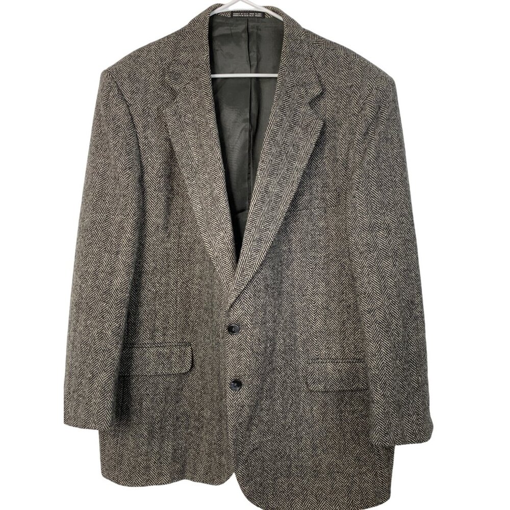 Towncraft Mens Herringbone Blazer 46R Navy 100% Wool Classic Fit 7865 Sportcoat